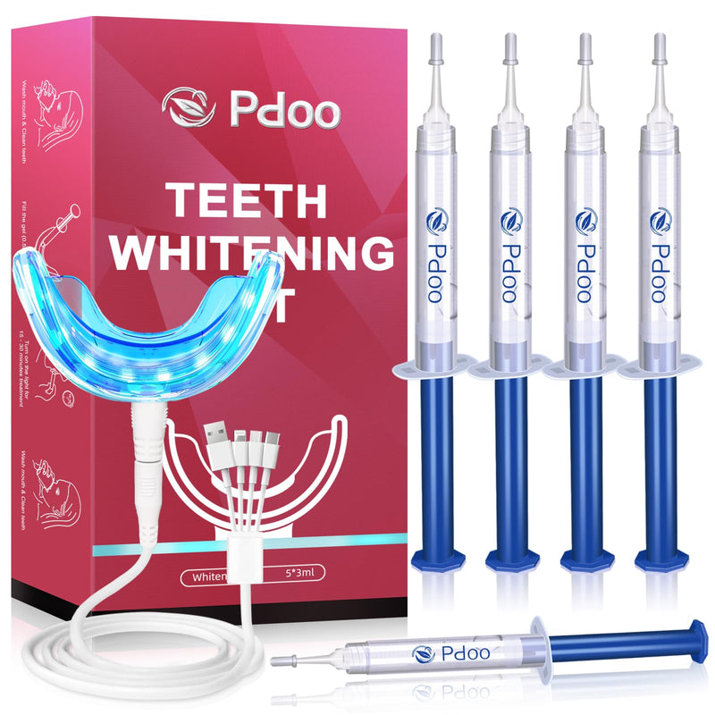 [Australia] - Professional Teeth Whitening Kit with 5 Teeth Whitening Gel, LED Accelerator Light & Rechargeable Design - Enamel Safe Gel, Custom Trays, Fast Results for Sensitive Teeth - Whitening Gel Kit 