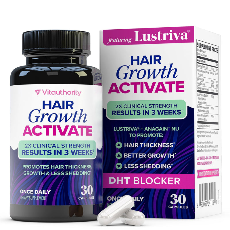 Lustriva Hair Growth Supplement for Women | Lustriva & DHT Blocker Vitamins for Thicker Fuller Locks Biotin Saw Palmetto Zinc & Copper | Reduce Shedding & Support Hair Loss for Men & Women 30 Capsules Capsule