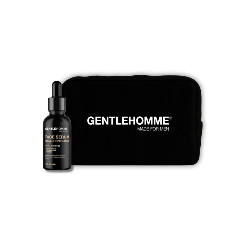 Gentlehomme - Hyaluronic Acid Face Serum - Men’s Facial Serum - With 3% Hyaluronic Acid & Vitamin E - Helps Moisturize, Rejuvenate & Soften Skin - Day & Night Serum - All Skin Types - Vegan - 1oz and Hylauronic Acid + Travel Bag