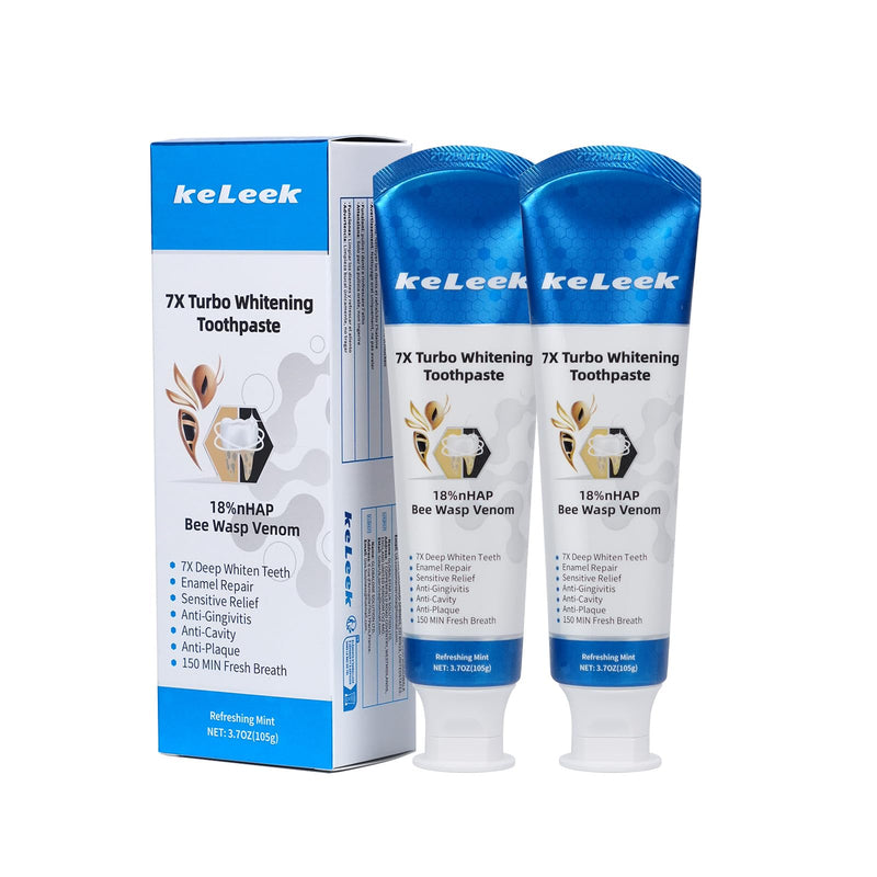 2-Pack 7X Turbo Whitening 18% Nano Hydroxyapatite Bee Wasp Venom Toothpaste for Remineralizing Enamel Repair,Sensitive Relief,Anti-Gingivitis,Anti-Cavity,Anti-Plaque -150 MIN Fresh Breath Refreshing Mint 1.85 Ounce (Pack of 2)