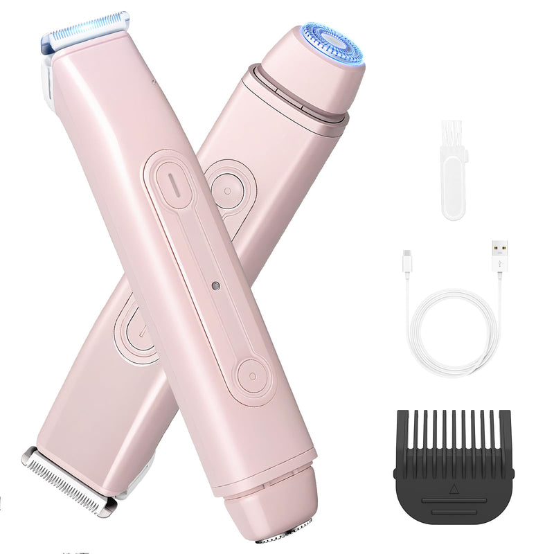 [Australia] - Bikini Trimmer Electric Razors for Women, 2-in-1 Dual-Head Cordless Body Hair Trimmer Facial Hair Removal for Face Lip Chin Pubic Underarm Legs, IPX6 Waterproof, Gifts for Women Pink 