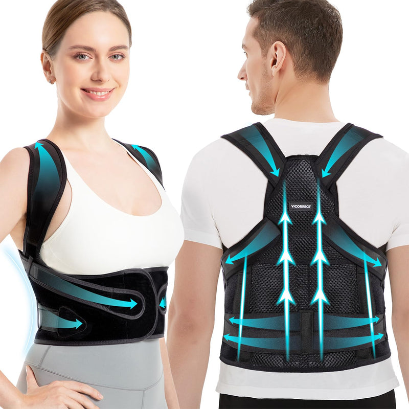 [Australia] - Vicorrect Posture Corrector for Women and Men: Back Brace Support - Shoulders Straightener Relieve Upper Back Pain (Black, Large) Black 