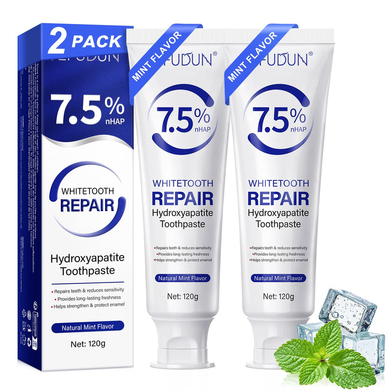 [Australia] - 7.5% Hydroxyapatite Toothpaste, 2 Pack Nano Hydroxyapatite Toothpastes for Enamel Care, Support for Sensitive Teeth, Fluoride Free & SLS Free, Natural Peppermint Flavor 