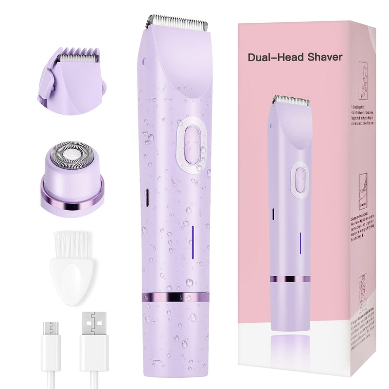 [Australia] - Women's Bikini Trimmer, 2-in-1 Electric Shaver for Bikini Line, Legs, Underarms, Face - Waterproof Women's Electric Shaver for Sensitive Skin, USB Rechargeable(Purple) Purple 