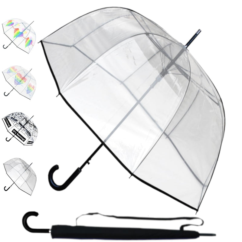 Rare Automatic - Large 54 Inch Arc - Windproof Strong Clear Dome Umbrella | For Rain and Wind Women Men - Heavy Duty Umbrella - Best for See Through Visibility - Transparent Fiberglass 1) Clear with Black Trim