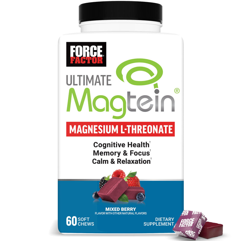 Force Factor Ultimate Magtein Magnesium L-Threonate 2000mg | Support Cognitive Function, Focus, Memory & Relaxation, Magnesium Threonate, Mixed Berry, 60 Soft Chews