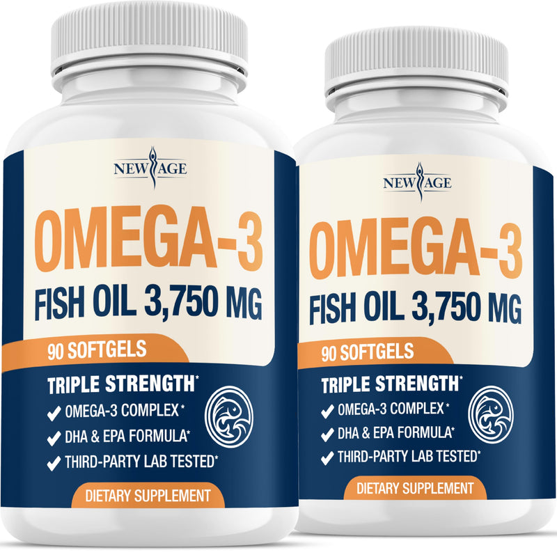 [Australia] - Triple Strength Omega 3 Fish Oil 3750 mg - EPA & DHA - Over 3000mg Omega-3 Fatty Acids - 1350mg EPA + 900mg DHA - Best Essential Fatty Acids, Burpless Fish Oil - 180 Count 90 Count (Pack of 2) 