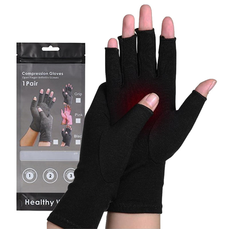 [Australia] - Bamboo Compression Arthritis Gloves for Men & Women - Fingerless Carpal Tunnel Wrist Hand Brace Gloves for Arthritis Pain Medium Black 