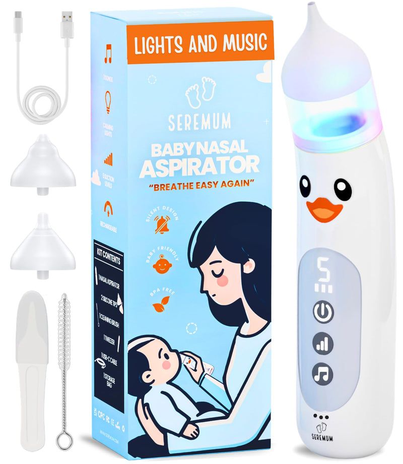 [Australia] - Nasal Aspirator for Baby Electric Nose Cleaner and Booger Sucker with LED Light and Music, Gentle Suction for Stuffy Nose, 5 Levels, USB-C Rechargeable, BPA-Free Silicone Tips, Easy to Clean 