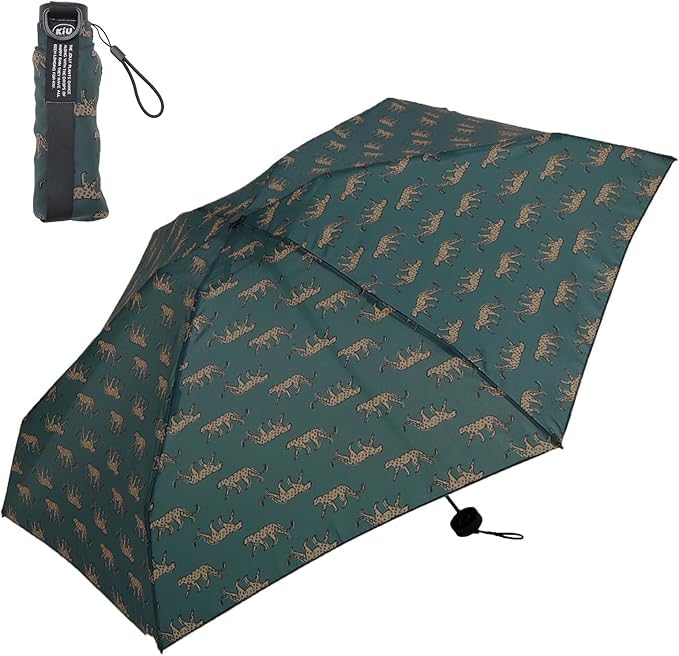 KiU Compact UV Umbrella Leopard Cute Foldable Sun & Rain Umbrella for Women Lightweight, Portable, Stylish Parasol with UV Protection animal