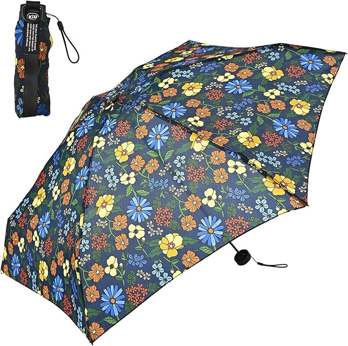 KiU Compact UV Umbrella Psychedelic Flower Cute Foldable Sun & Rain Umbrella for Women Lightweight, Portable, Stylish Parasol with UV Protection