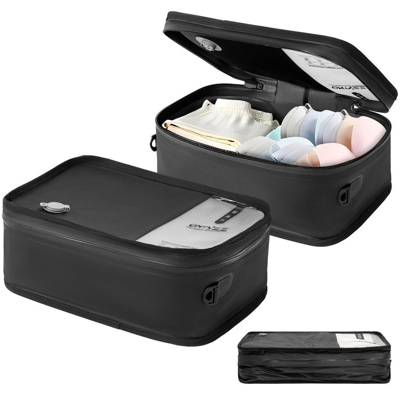 Travel Vacuum Compression Bags 12 inch Space Saver Bags Vacuum Travel Case with IP67 Waterproof Zipper for Socks, Underwear, Two Bag Black 12'' Two Bag