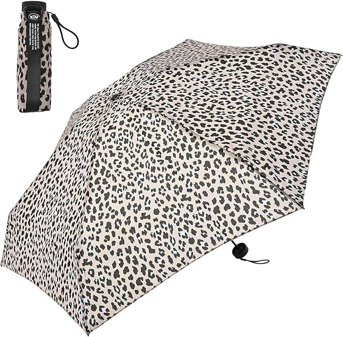 KiU Compact UV Umbrella Color Leopard Cute Foldable Sun & Rain Umbrella for Women Lightweight, Portable, Stylish Parasol with UV Protection