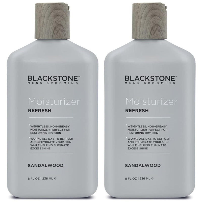 Blackstone Men's Grooming Refresh Facial Moisturizer with Vitamin E, Peppermint & Hyaluronic Acid - Lightweight & Non-Greasy | Restores Dry Skin, Paraben Free - Sandalwood (8 oz, 2 Pack) 8 Ounce (Pack of 2)