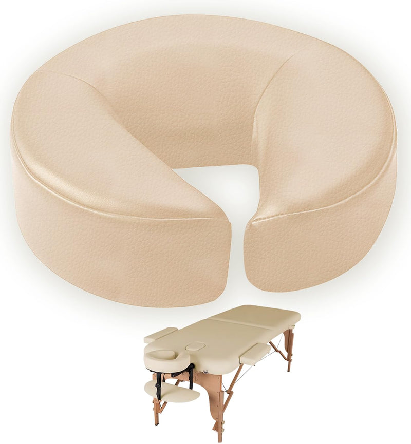 [Australia] - Premium Massage Face Cradle Cushion Memory Foam, Massage Pillow Face Down for Massage Table, PU Leather U Shaped Pillow (Beige) Beige 
