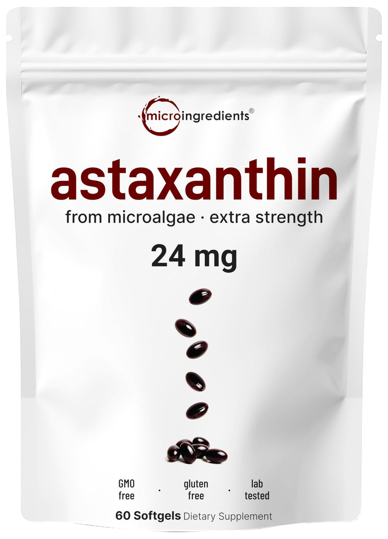 [Australia] - Astaxanthin 24mg, 60 Softgels, 2 Month Supply | Max Strength Astaxanthin Antioxidant Supplements | Fresh Microalgae Source | Supports Eye, Joint, Internal Circulation, Skin Health 