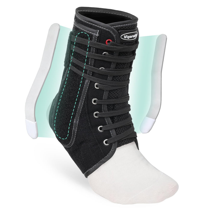 Lace up Ankle Brace for Women Men, Quick Adjustment Ankle Brace with Metal and Plastic Side Stabilizers, 1Pcs Foot Support for Sprained Left Right, M Black Medium
