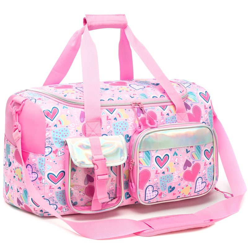 Duffle Bag for Kids Travel Bag for Girls Dance Bags for Kids Overnight Bags for Teen Girls with Shoe Compartment S-Love Pink Flower