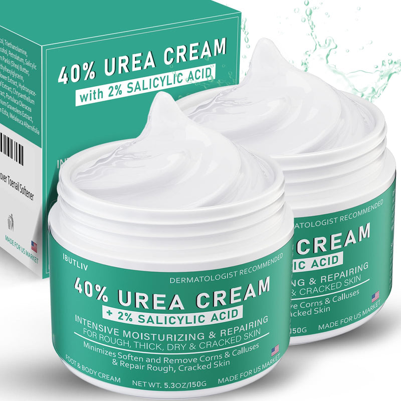 [Australia] - Urea Cream 40 Percent For Feet Maximum Strength - plus Salicylic Acid 2% Foot Cream For Dry Cracked Heels Feet Knees - Dead Skin Cuticle Callus Remover Toenail Softener - Pack of 2 2.65 Ounce (Pack of 2) 