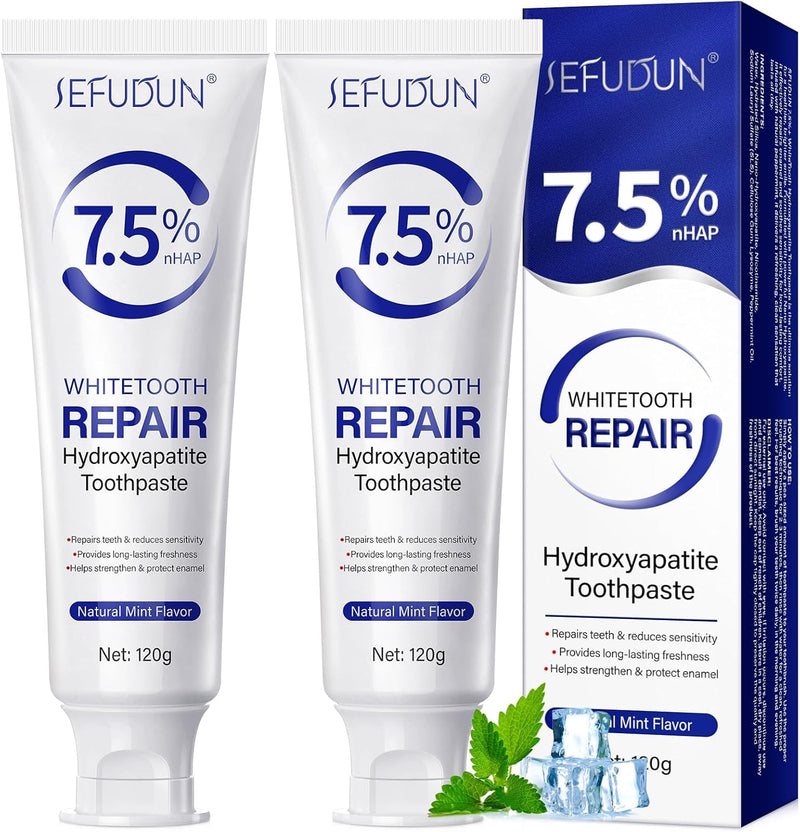 [Australia] - 7.5% Hydroxyapatite Toothpaste(Fluoride Free), (2pcs) Nano Hydroxyapatite Toothpaste for Sensitive Teeth, Enamel Protection, Tooth Strengthening, Fresh Mint Flavor, Daily Use for Oral Care 4.23 Ounce (Pack of 2) 
