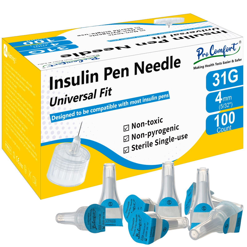 [Australia] - Insulin Pen Needle 31G 4mm (5/32") 100 Count, Diabetic Pen Needles for Injections Universal Fit with Most Diabetes Pens Comfortable Sterile 