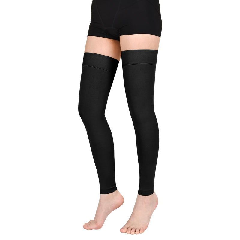 [Australia] - Thigh High Compression Stockings for Women Men, 20-30mmHg Footless Graduated Compression Socks with Silicone Band, Medical Support Sock for Varicose Veins, Edema, Post-Surgery, Sports Large 1 Pair-Black 