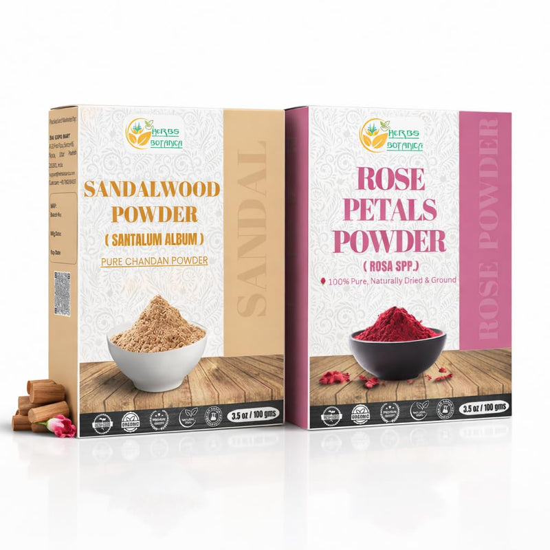 Herbs Botanica Sandalwood & Rose Petal Powder Combo Natural Powder Pack for Face Masks, DIY Beauty & Skincare 2 Packs Each 3.5 oz Finely Ground for Smooth Application