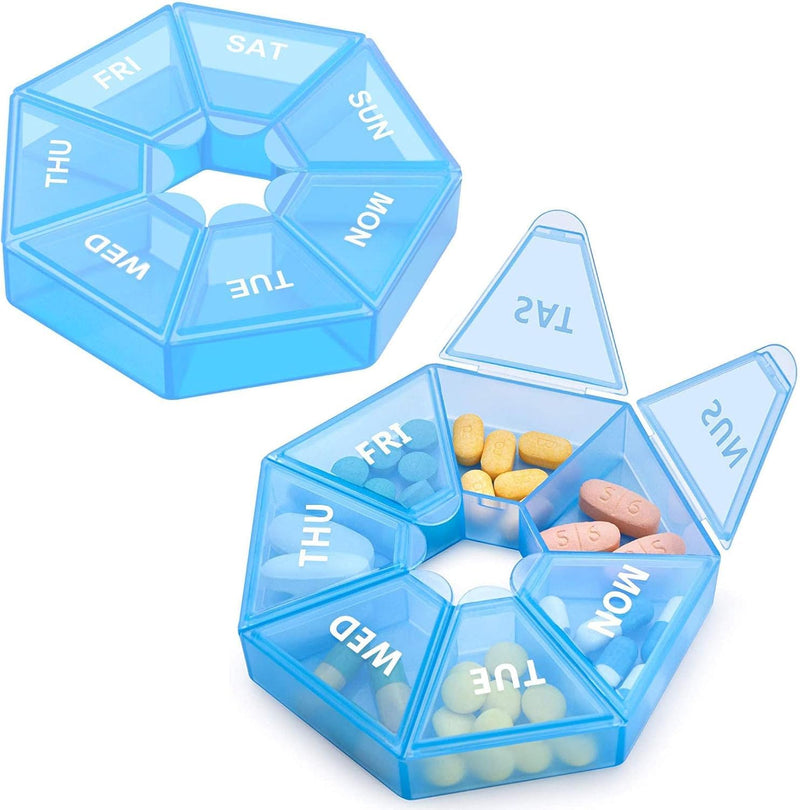 INVODA Weekly Pill Organizer Daily Medicine Case 7 Day Pill Box Organizer for Vitamin Fish Oil Pills Supplements Arthritis Friendly (Blue) Blue