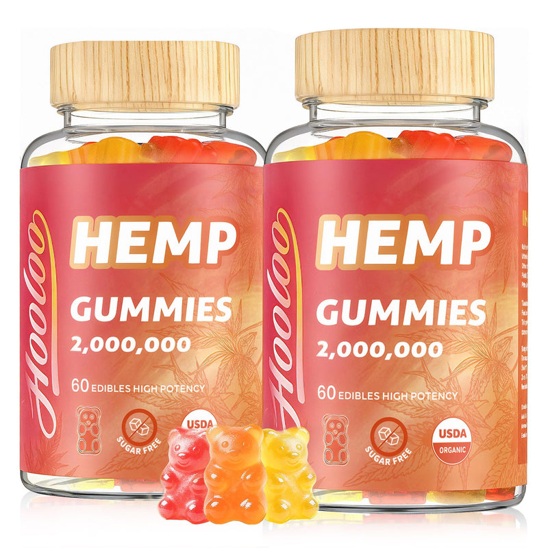 HOOLOO Hemp Gummies for Adult – High Potency 2,000,000, 100% Natural Pure Organic Sugar Free Fruity Hemp Gummies, Made in USA 2,000,000 - 2 Packs