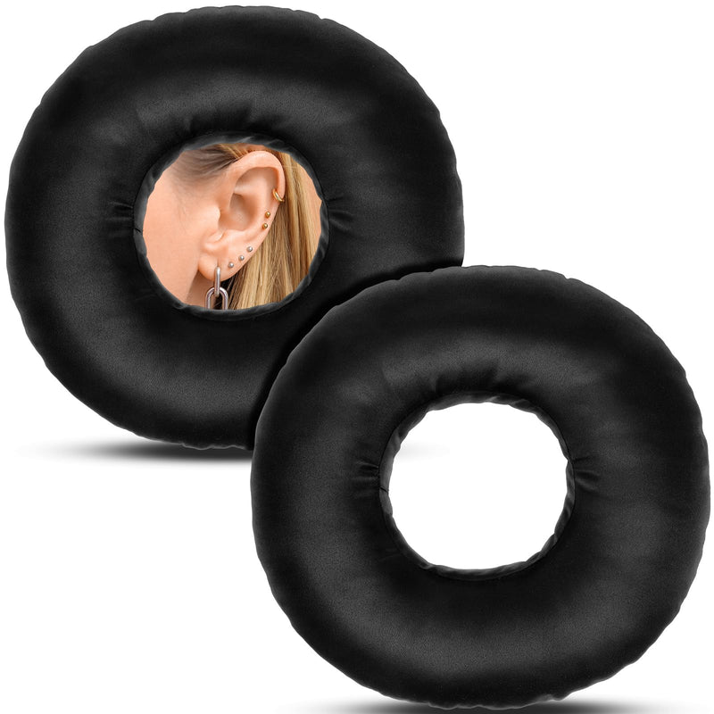 2 Pcs Satin Ear Hole Piercing Pillows Donut Pillow for Ear Pain Side Sleeping Neck Head Pressure Sore Relief Headphones Travel Protector Guard Lifesaver Tinnitus (Black) Black