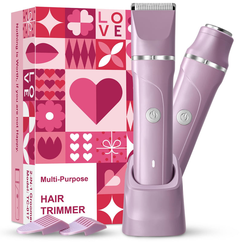 [Australia] - 2 in 1 Electric Razors for Women Personal Groomer Bikini Trimmer for Women Cordless Dry/Wet Use Electric Shaver for Pubic Hair, Armpit, Facail Hair Removal, Waterproof Pearl Purple 