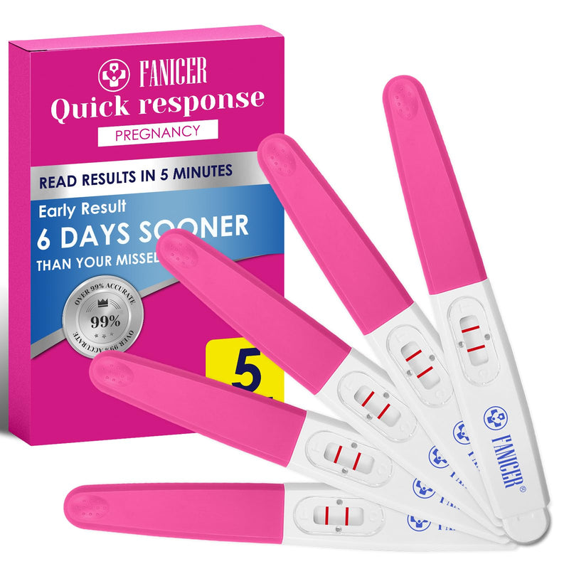 5 Count Early Detection Pregnancy Tests, Pregnancy Test Kit, Accurate Early HCG Detection for Women, Quick and Easy to Use, Easy at-Home Pregnancy Tests, Individually Packed（Rose red）