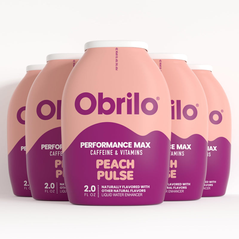 Obrilo Performance Energy Dye Free Water Enhancer - Taurine + Vitamin Complex + Ginseng + Guarana Seed, 2.0 Fl. Oz. x 5 Bottles (Peach Pulse) Peach Pulse 2 Fl Oz (Pack of 5)