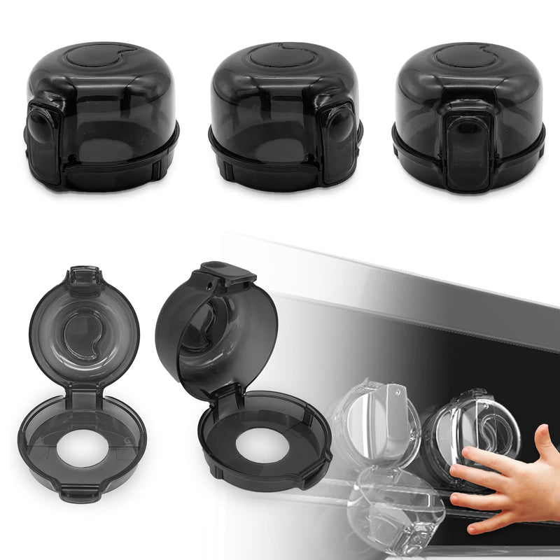 [Australia] - Stove Knob Safety Covers 5-Pack - Childproof & Pet Proof Locks for Gas/Electric Ovens, Heat-Resistant Clear Guards, Easy Damage-Free Install (Transparent Black) Transparent Black 