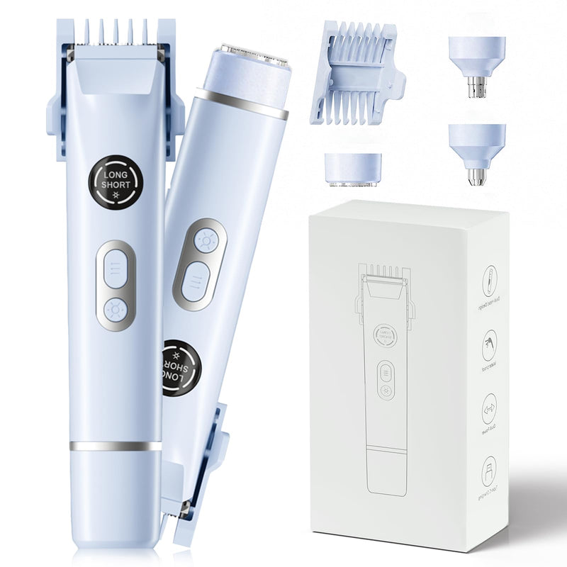 [Australia] - Bikini Trimmer for Women, 4 in 1 Wet/Dry Electric Razors for Women - Dual Head, Painless Rechargeable Portable Womens Razors for Shaving Set for Face, Nose, Eyebrows, Armpits, Bikini Area (Blue) Blue 
