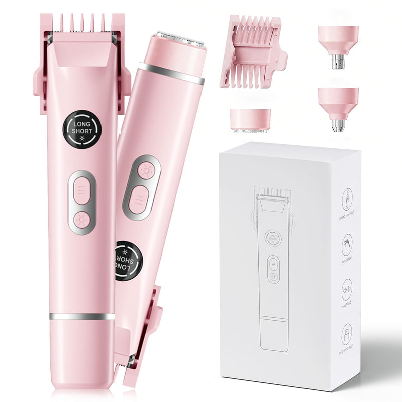 2025 New Bikini Trimmer for Women, 4 in 1 Dual Head Electric Razor, IPX7 Waterproof (Wet/Dry), Painless Hypoallergenic for Shower & Travel, USB Rechargeable for Pubic/Underarm/Leg, Pink