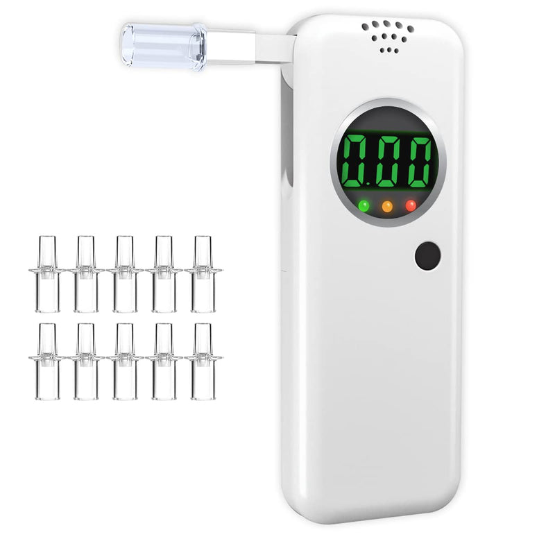 [Australia] - Breathalyzer, Professional-Grade Accuracy Alcohol Tester with LCD Digital Display,Portable Alcohol Tester for Home and Party Use(10 Mouthpieces) white 