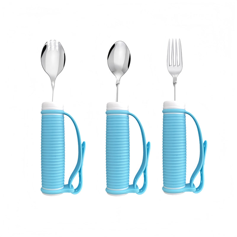 [Australia] - Tremors Elderly Assistance Products,Spoon and Fork Three Piece Set,Handicap Accessories for Daily Living,Adaptive Equipment with Blue Handle Belt,Aids for Living,Eating Utensils Sets. Spoon fork(Blue) 