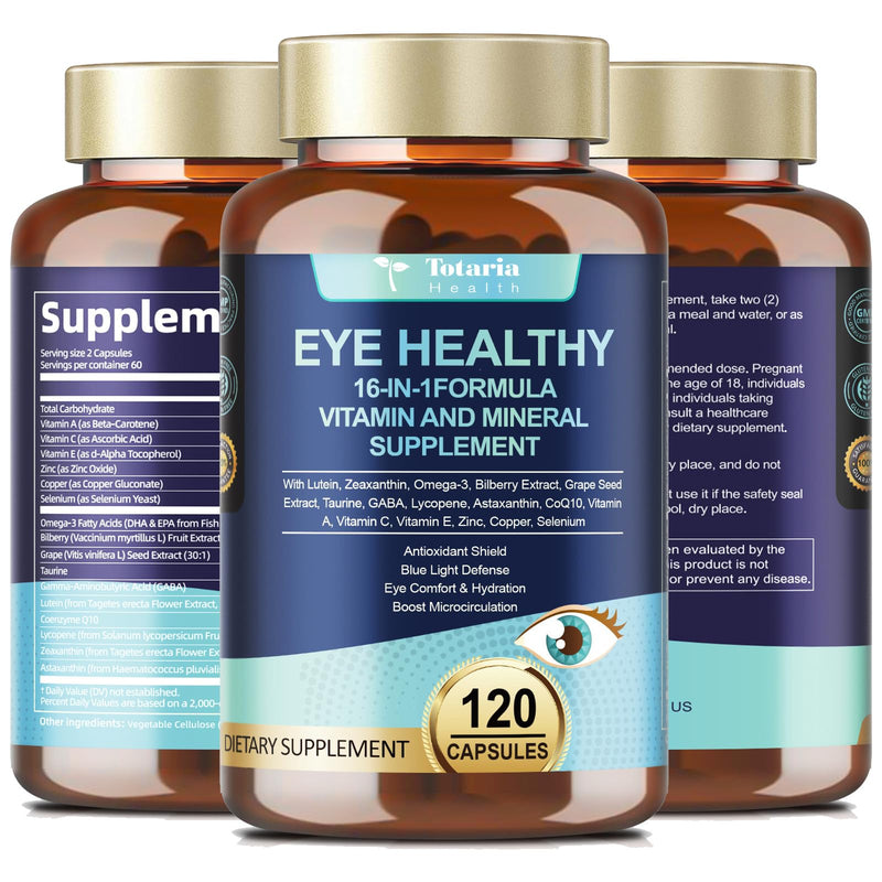 [Australia] - AREDS 2 Eye Vitamins and Mineral Bilberry Extract Omega-3, Eye Vitamin for Seniors Macular Health and Dry Eye, Eye Vitamins Lutein and Zeaxanthin Support Eye Strain & Hydration (120 Capsules) 120 Count (Pack of 1) 