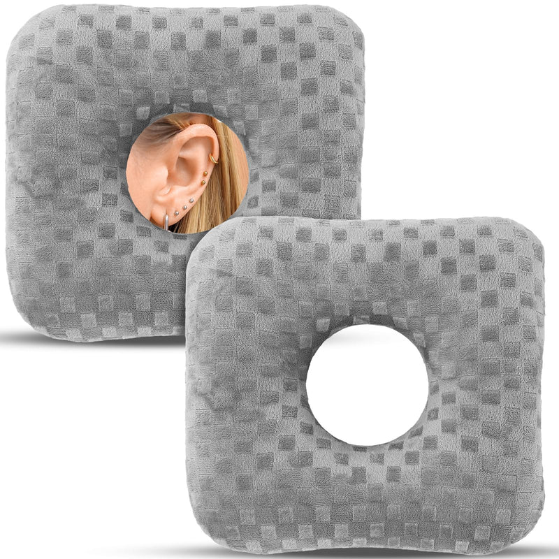 [Australia] - 2 Pieces Ear Piercing Pillows with Hole O Shaped Side Sleeping Pillow Circle Guard Protectors for Ear Pain Inflammation Pressure Sores Relief(Gray) Gray 