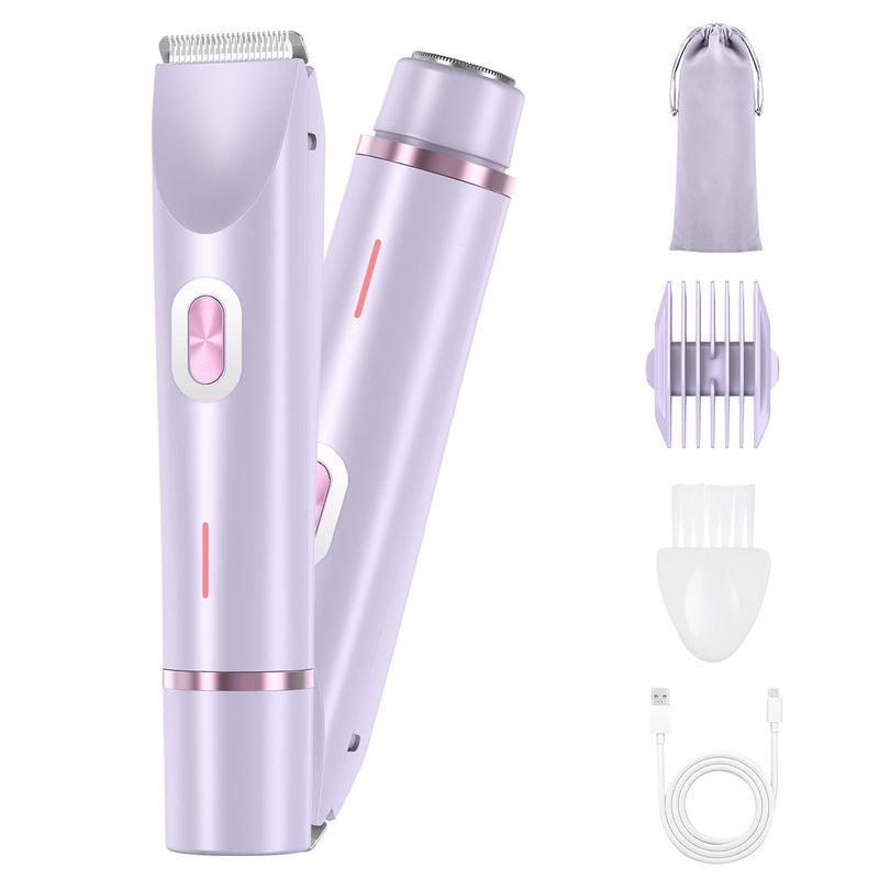 [Australia] - Bikini Trimmer for Women – 2-in-1 Electric Razor with Dual Heads, Ceramic Blades, Wet & Dry Use, USB Rechargeable, Skin-Friendly Shaver for Bikini Line, Underarms & Sensitive Areas – Lavender Purple 