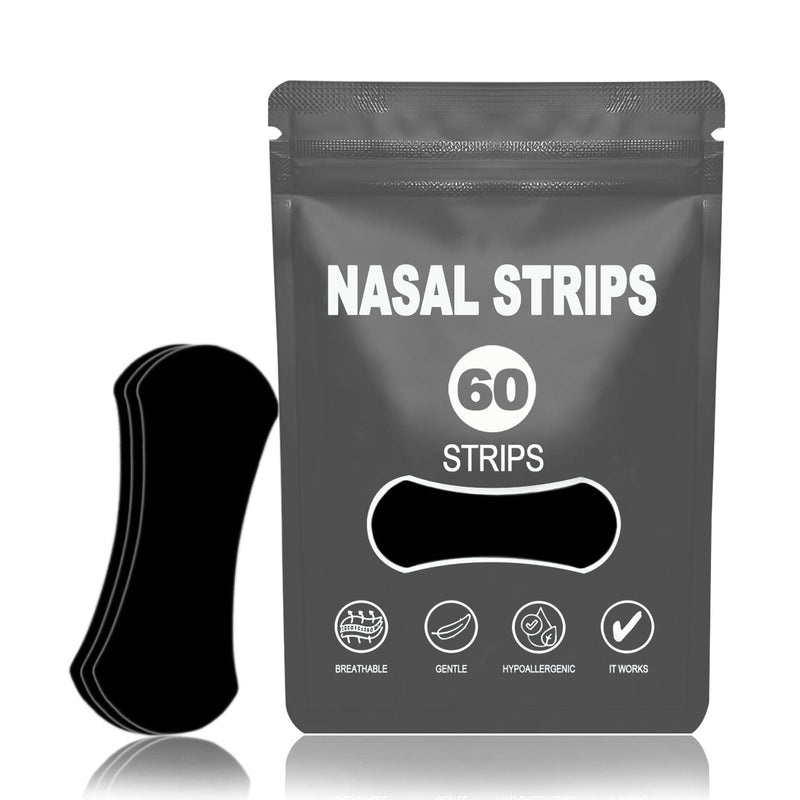 [Australia] - Nasal Strips for Snoring(60 Count),Nose Strips for Breathing,Snoring Solution,Nose Strips,Breath Strips,Nose Opener for Breathing Sleep,Oil & Sweat Proof High-Adhesive Patch,Better Sleep & Anti Snore Black Ôºà60 CountÔºâ 