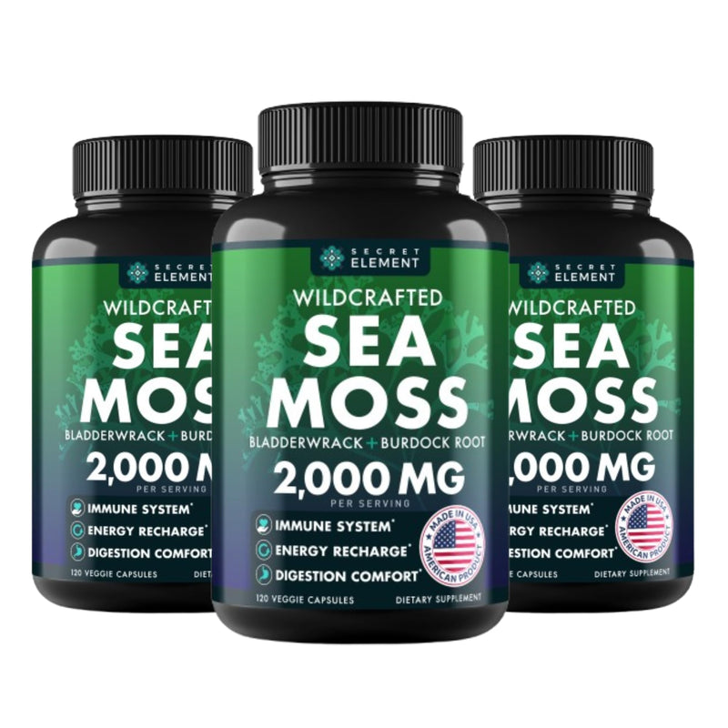 [Australia] - Sea Moss Capsules - Irish Sea Moss Advanced with Burdock Root, Bladderwrack & Muira Puama for Immunity, Gut, & Energy - Superfood Sea Moss Supplements w/Raw Sea Moss Powder, 120 Capsules, (3 Pack) 