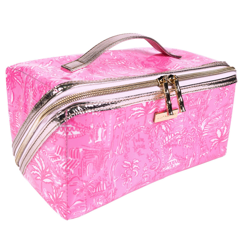 Lilly Pulitzer Carryall Cosmetic Case, Palm Beach Playground | Vinyl Zipper Toiletry Case with Top Handle, Wide Opening, and Interior Organization Pockets