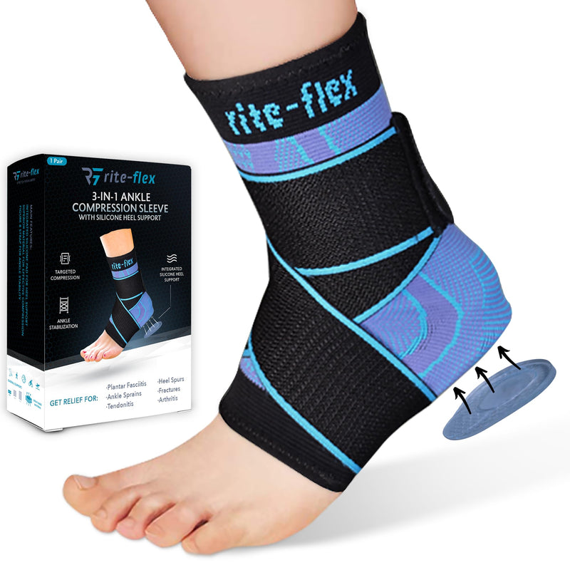 [Australia] - 3-in-1 Ankle Compression Sleeve with Silicone Heel Pad - Ankle Brace for Sprains, Foot Fatigue, Post Surgery, Plantar Fasciitis Relief & Support (2, Large) 2 