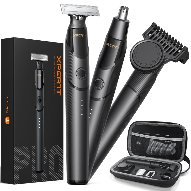 [Australia] - [2025 Upgraded] Beard & Nose Hair Trimmer Kit, [All-in-One] 12 in 1 Rotating Comb, Travel Body Hair Electric Shaver for Men, USB-C Fast Charging, Painless Razor Waterproof Wet/Dry, Black(Pack) Pack Version 