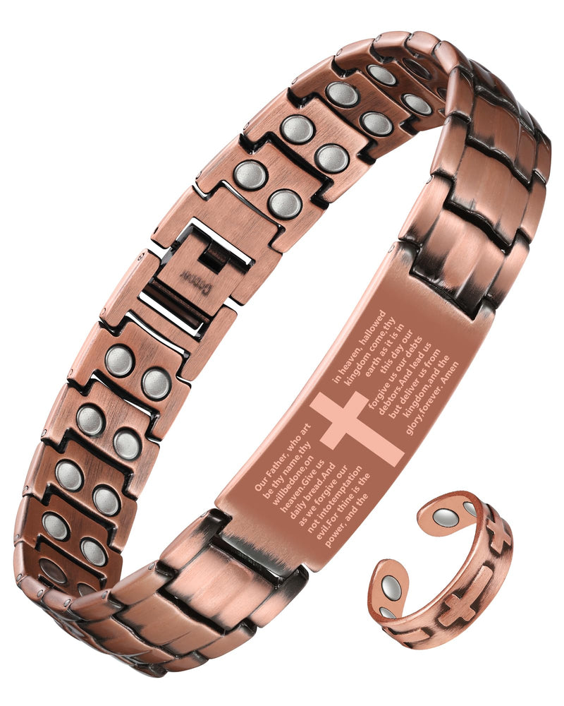 [Australia] - Jecanori 2X Copper Magnetic Bracelet for Men,Ultra Strength Cross Bracelet With Ring Include Adjustable Link, Jewelry Gift 