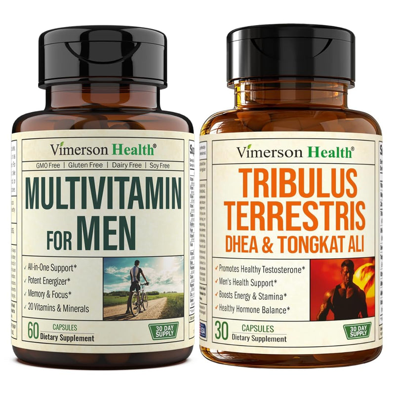 Multivitamin for Men & Tribulus Terrestris with DHEA and Tongkat Ali – Complete Men's Health Bundle for Energy, Vitality, Hormone Balance & Workout Performance