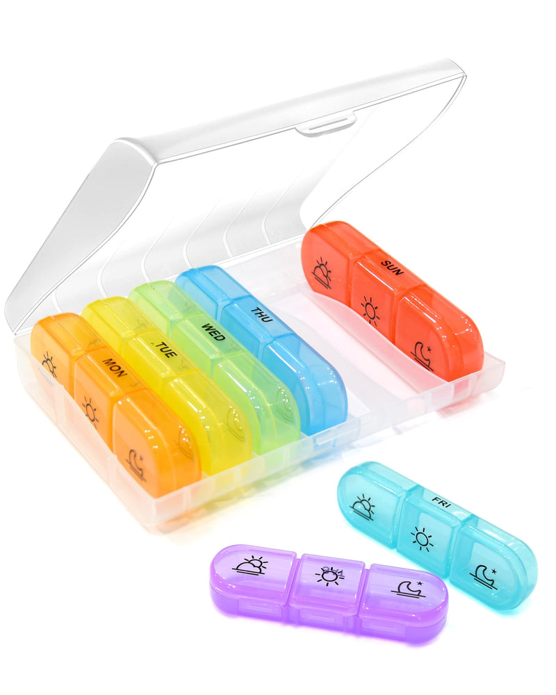SPRING SEAON Weekly Pill Organizer Travel Pill Case Vitamins Box for Pills 3 Times a Day Extra Large Capacity Durable Hinge Easy Open Lids Medicine Container (Black & Colorful Options) White