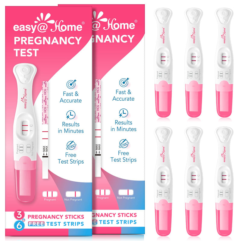 Easy@Home Pregnancy Test Sticks: Reliable & Early Detection - Accurate Results in Minutes - Easy to Use at Home | Pregnancy Tests with Curved Handle - 6 Sticks + 12 Strips